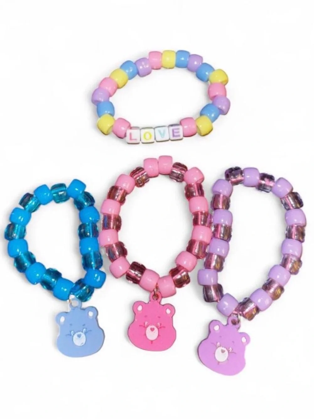Care Bears Pastel Bead Charm Bracelets - Pink Purple Blue multi